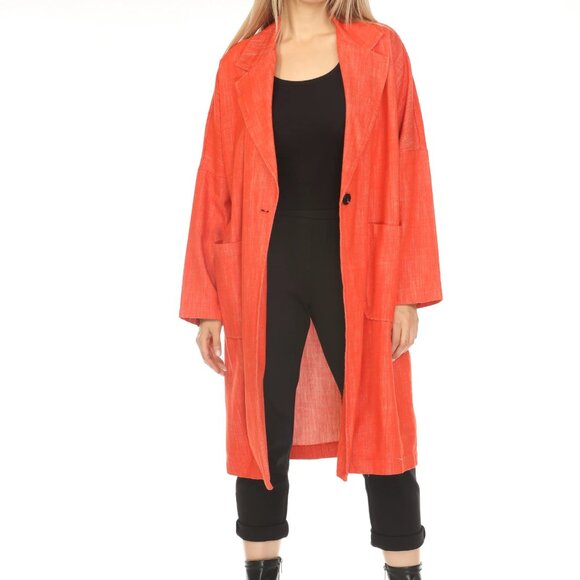 Coral 100% Cotton Trench Coat - Picture 2 of 6